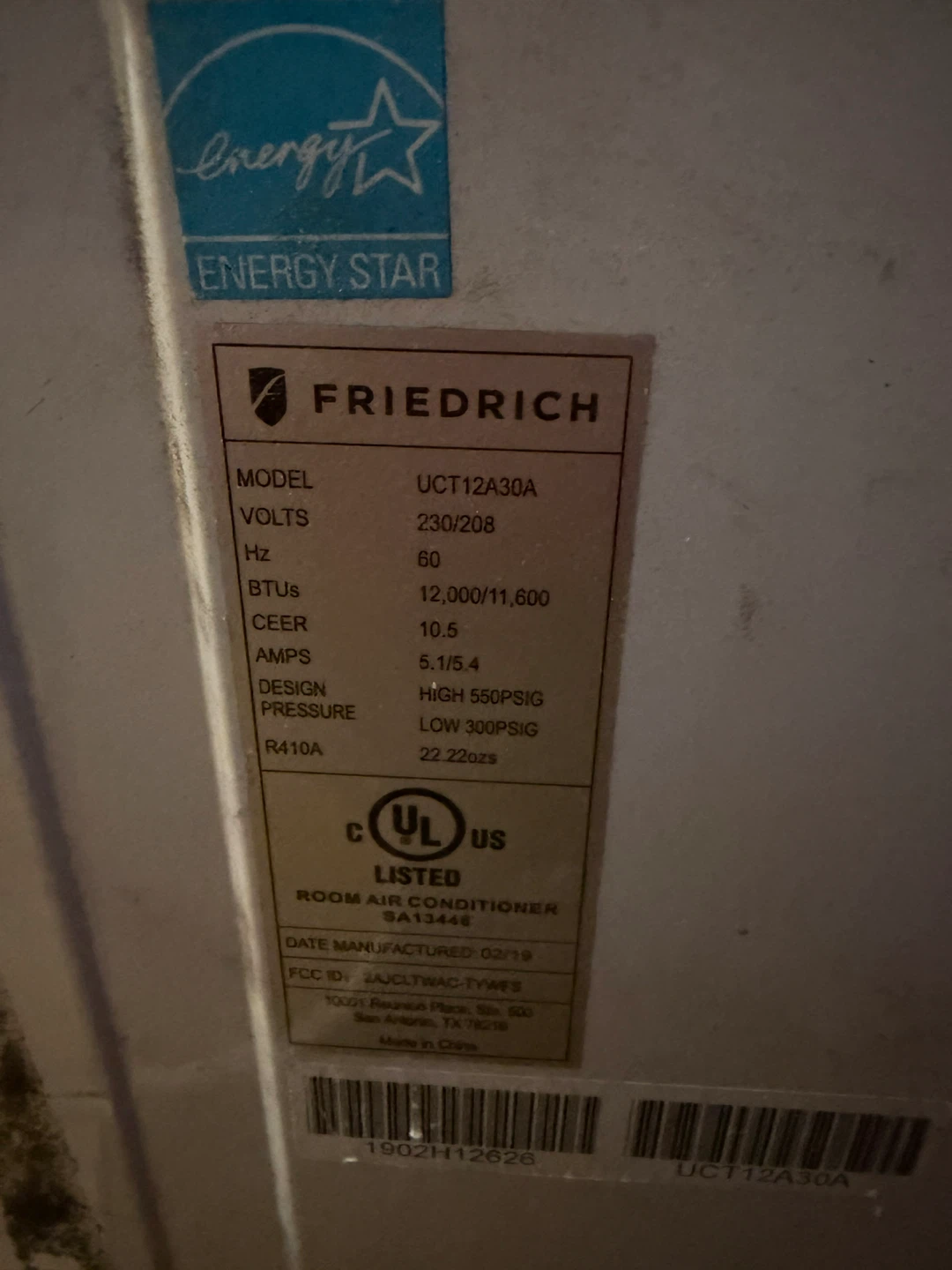Friedrich UCT12A30A Window Air Conditioner - photo 4