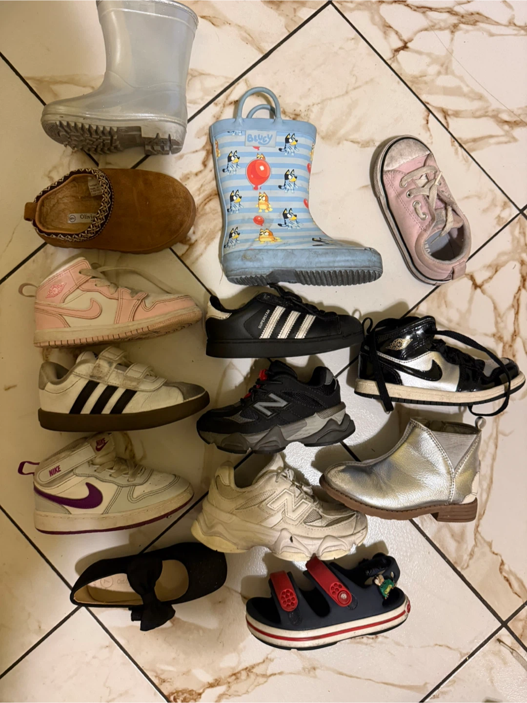 Assorted Kids' Shoes - Nike, Adidas, New Balance, Bluey Boots