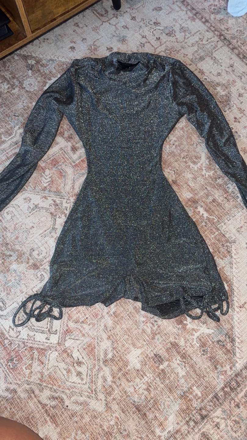 Sparkly Black Long Sleeve Mini Dress - photo 5