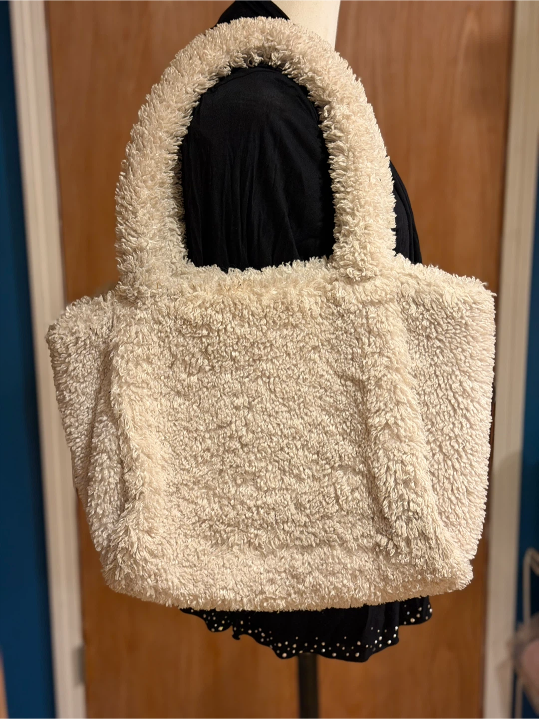 Cream Sherpa Tote Bag