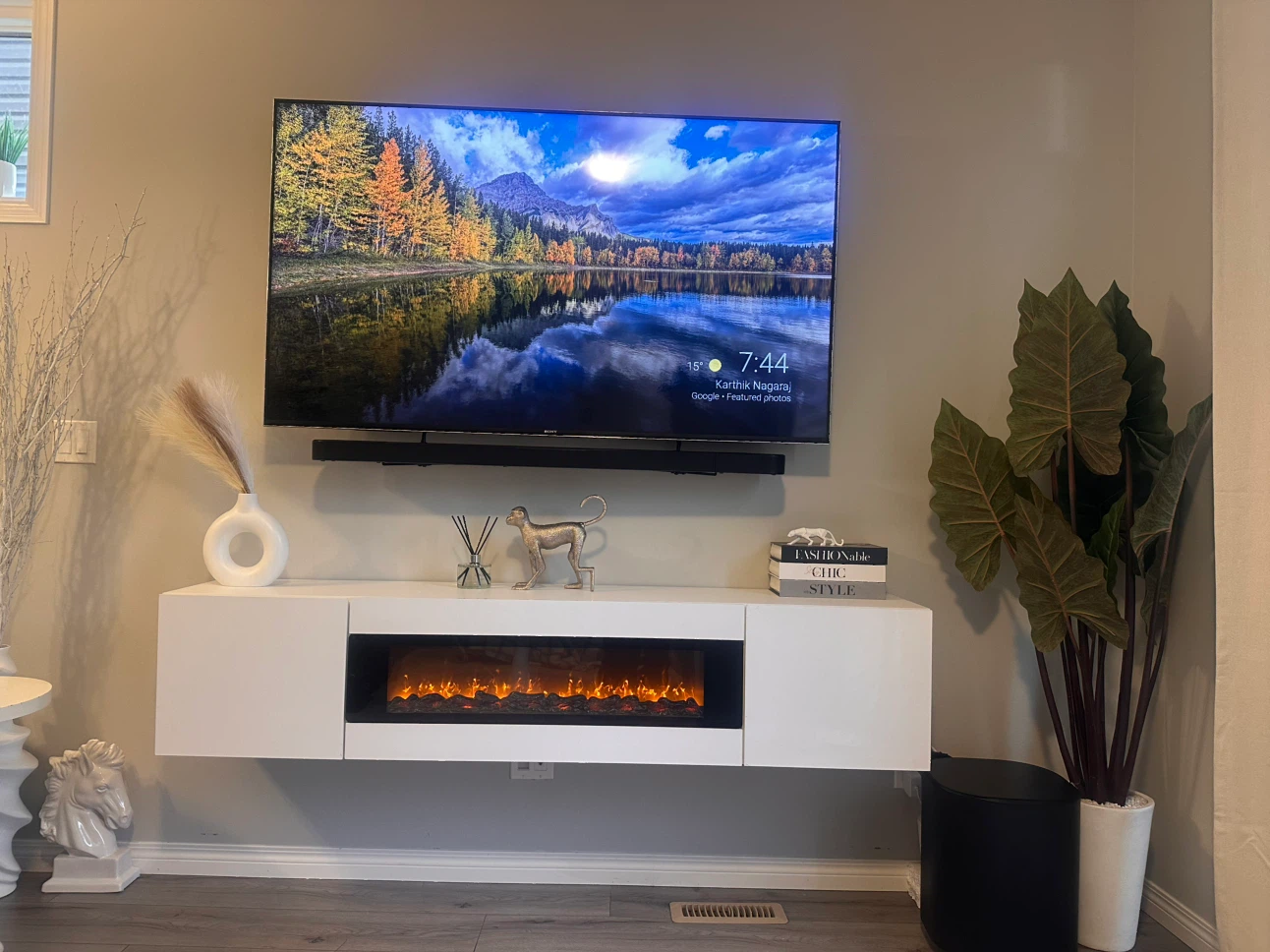 70” Floating TV Stand with Electric Fireplace - Brand New - photo 2