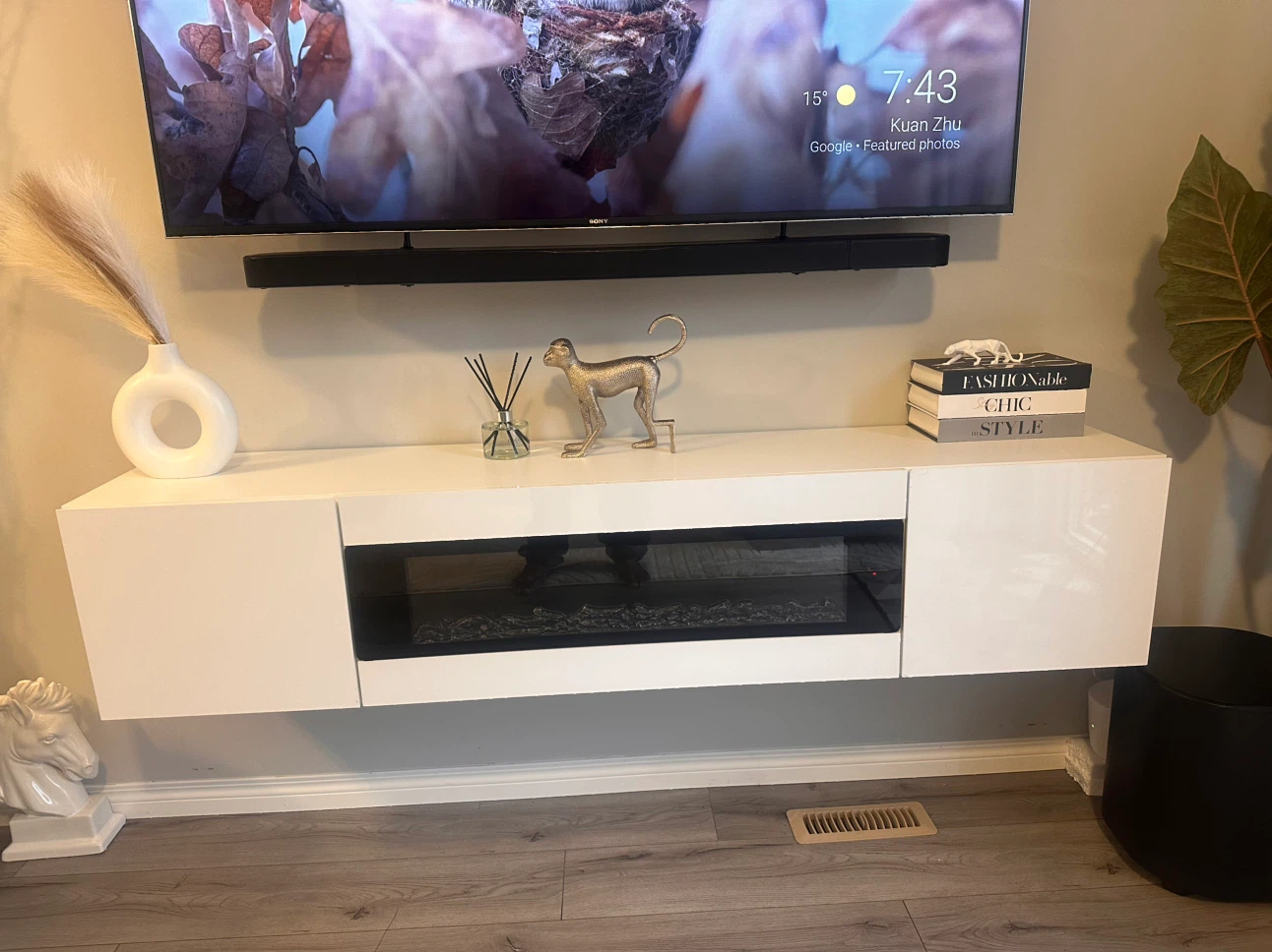 70” Floating TV Stand with Electric Fireplace - Brand New - photo 5