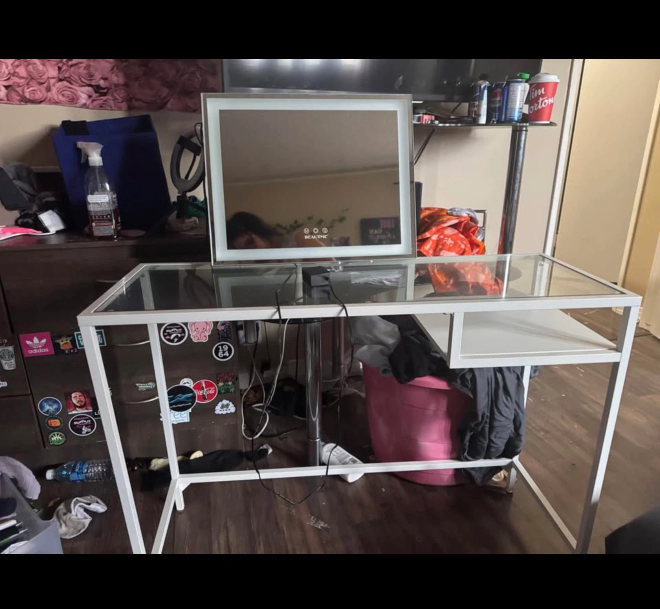 Vanity Desk with Light-Up Mirror