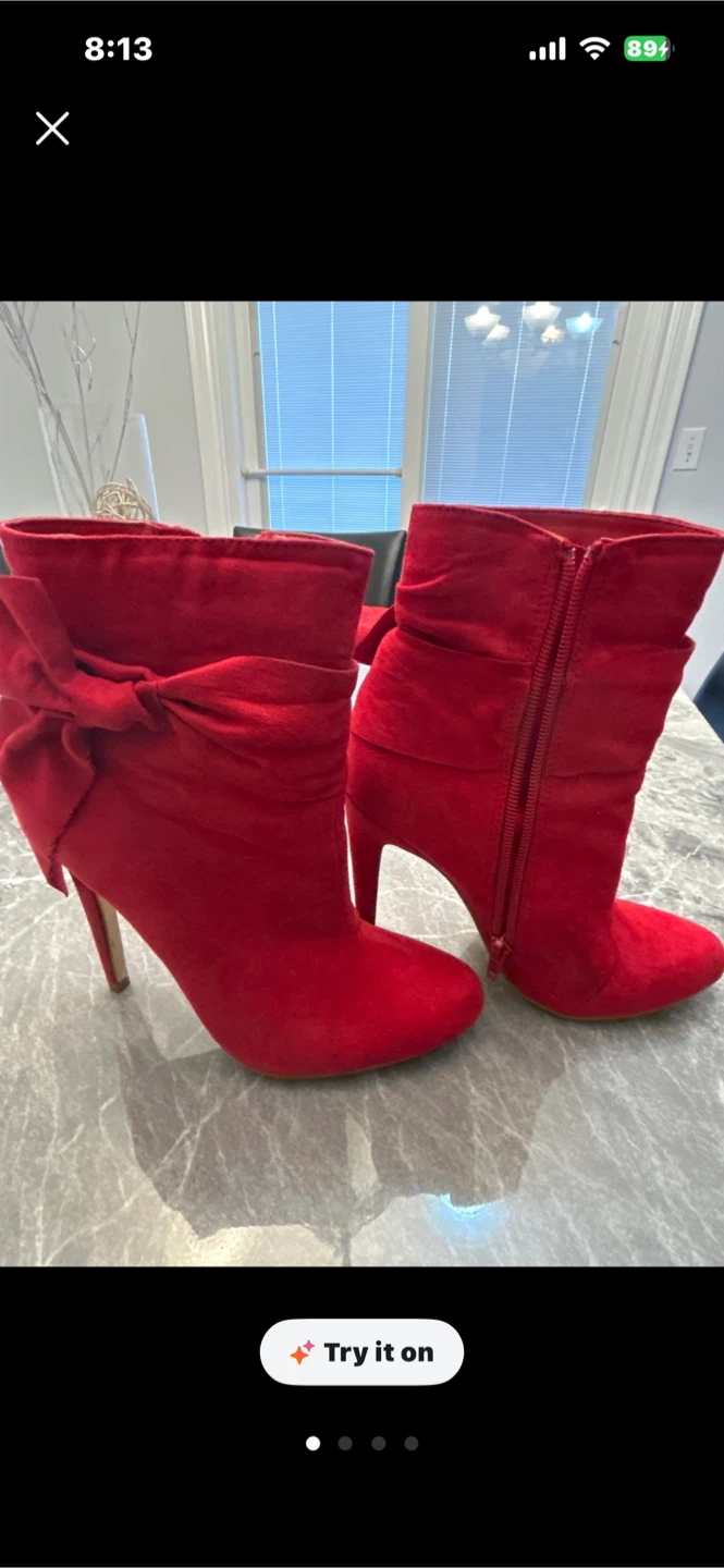 Karina Red Suede Bow Ankle Boots