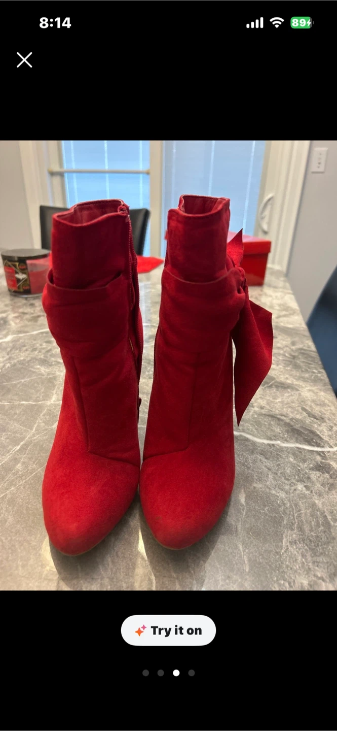 Karina Red Suede Bow Ankle Boots - photo 2