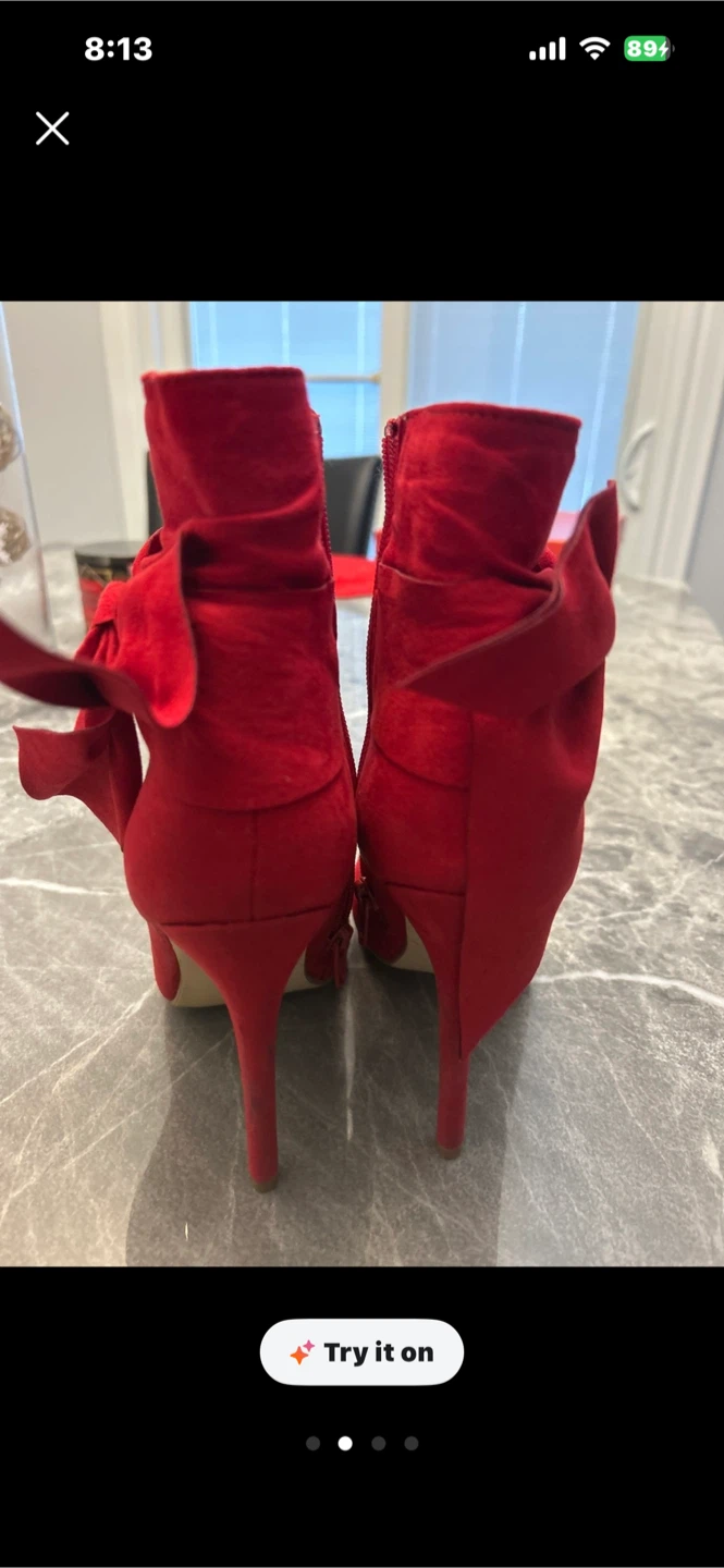 Karina Red Suede Bow Ankle Boots - photo 3