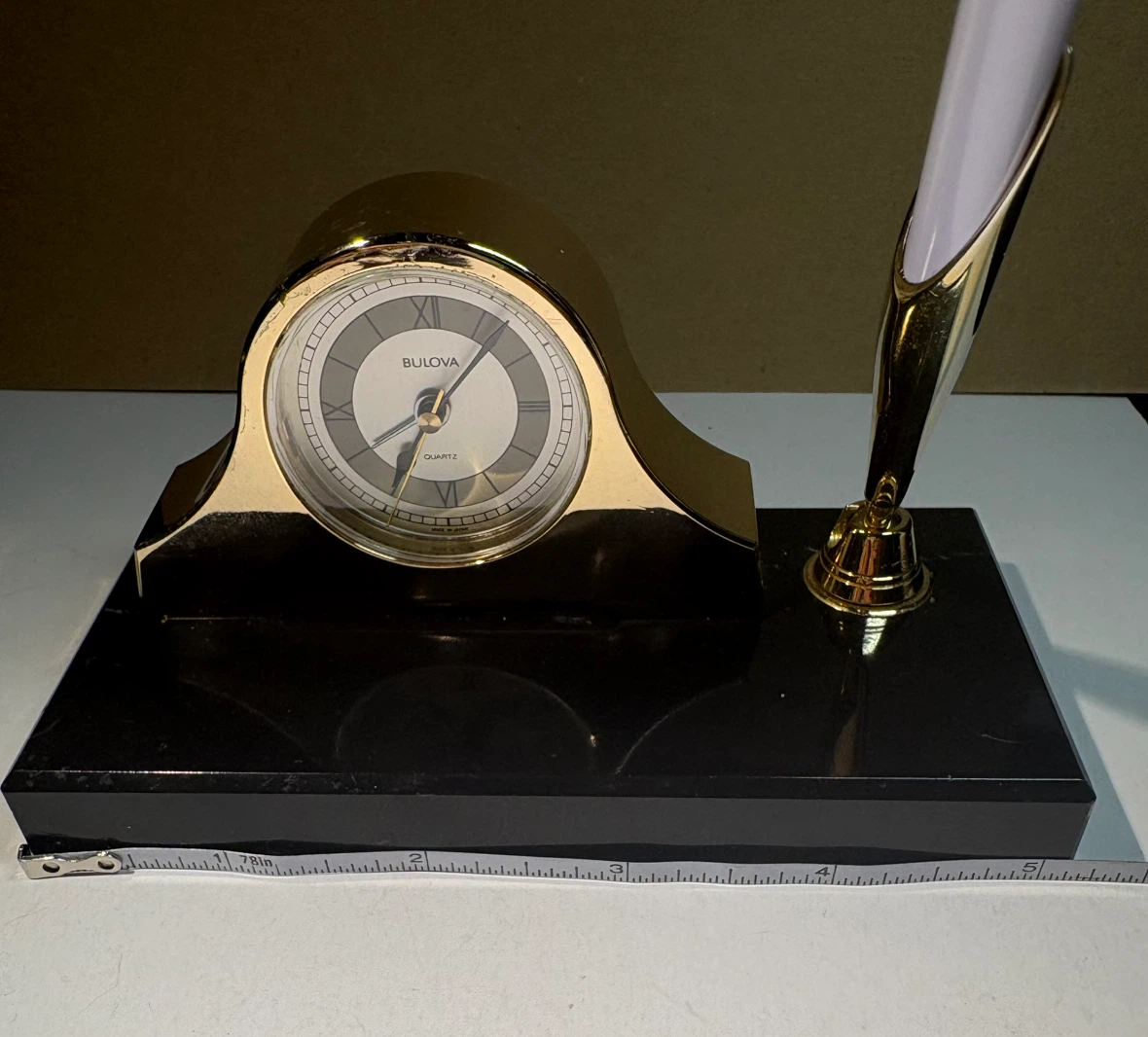 Vintage Bulova Quartz Clock with Pen Holder on marble base. - photo 3