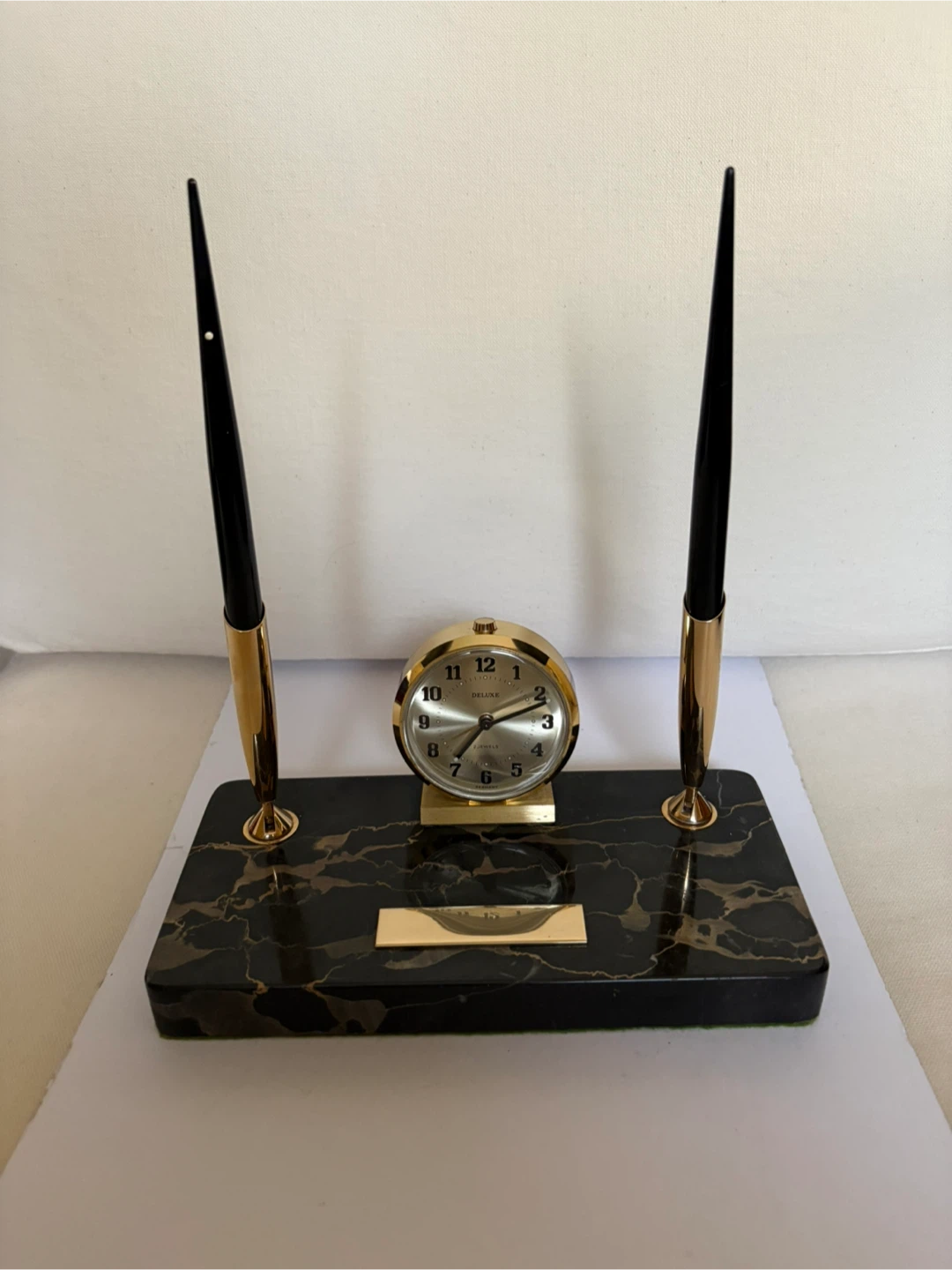 Vintage Sheaffer Desk Set with Alarm Mechanical Clock