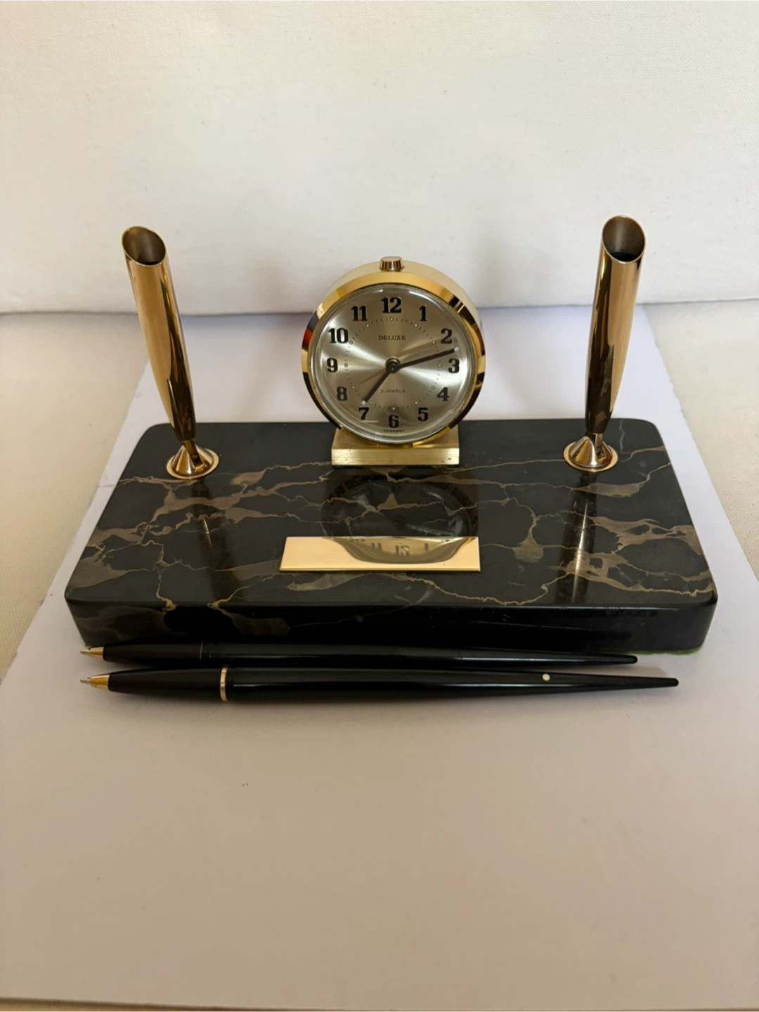 Vintage Sheaffer Desk Set with Alarm Mechanical Clock - photo 4