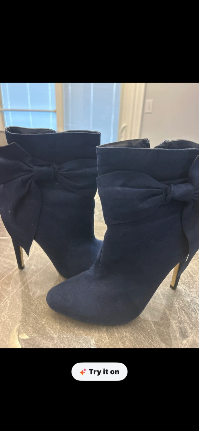 Karina Navy Blue Ankle Boots with Bows