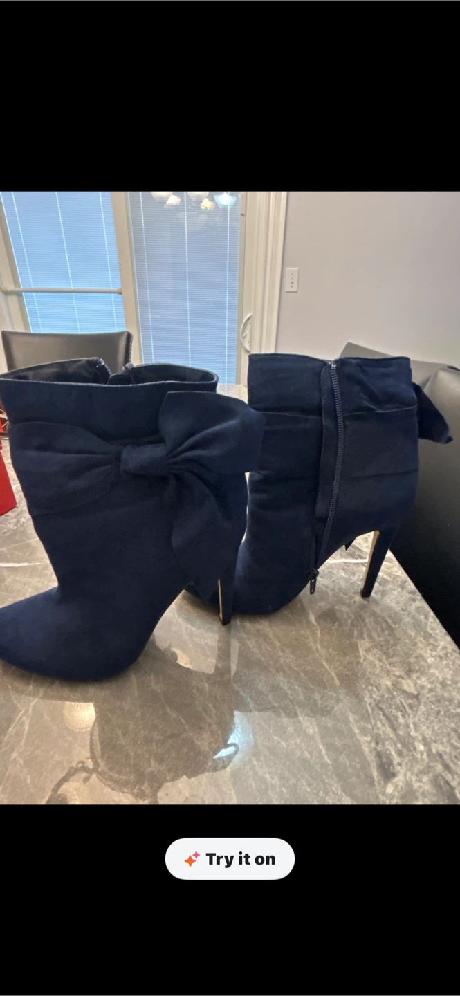 Karina Navy Blue Ankle Boots with Bows - photo 2
