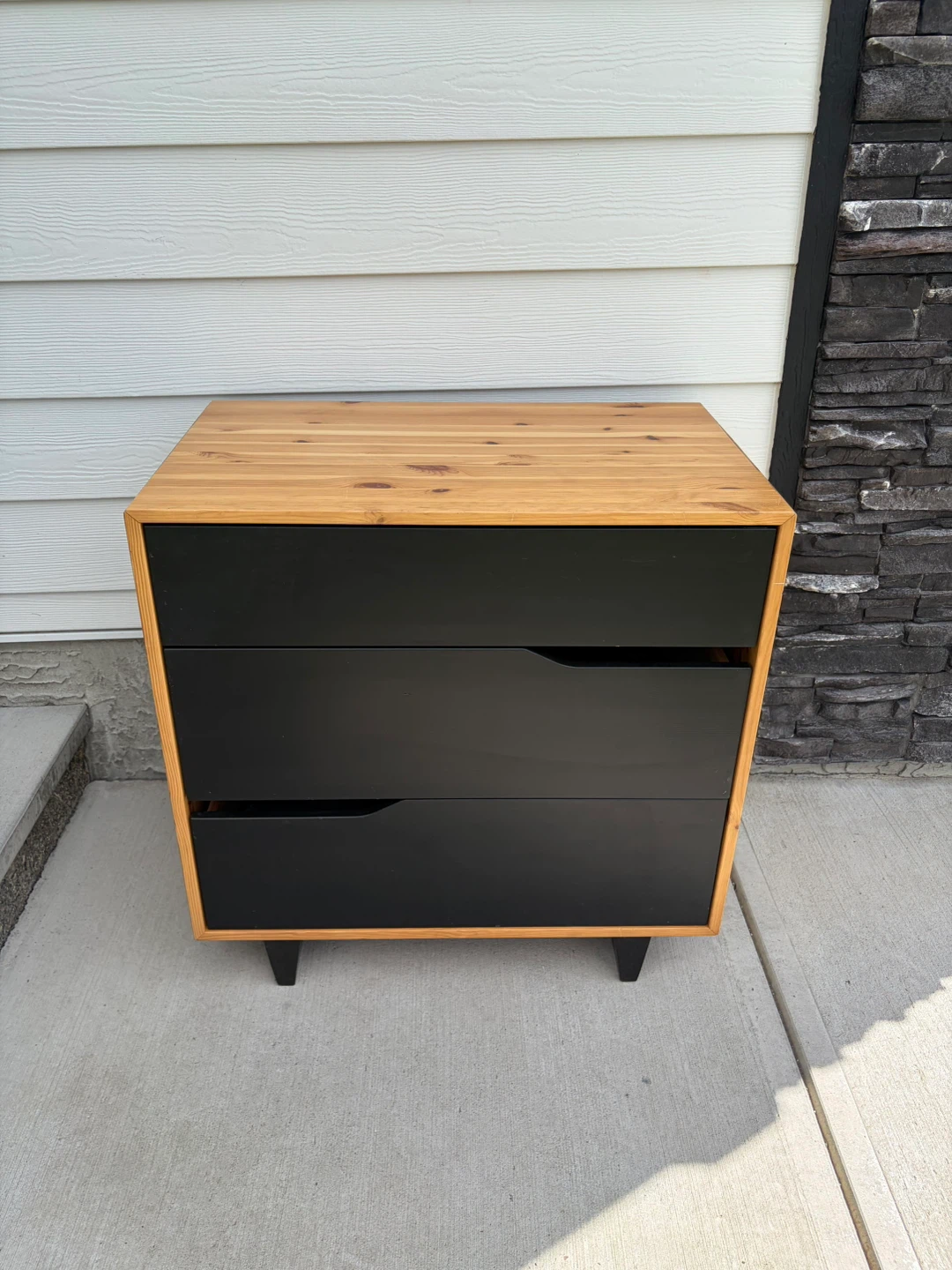 IKEA dresser with 3 drawers black with wooden frame