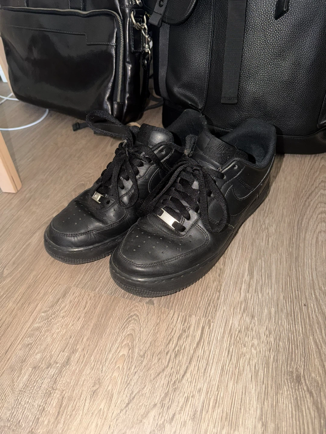 Nike Air Force 1 Black Leather Sneakers - photo 2