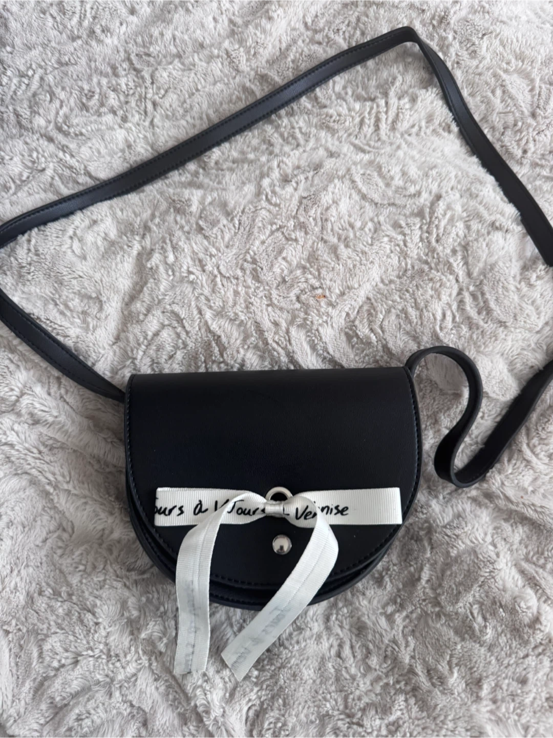 Black Saddle Bag with Ribbon Accent