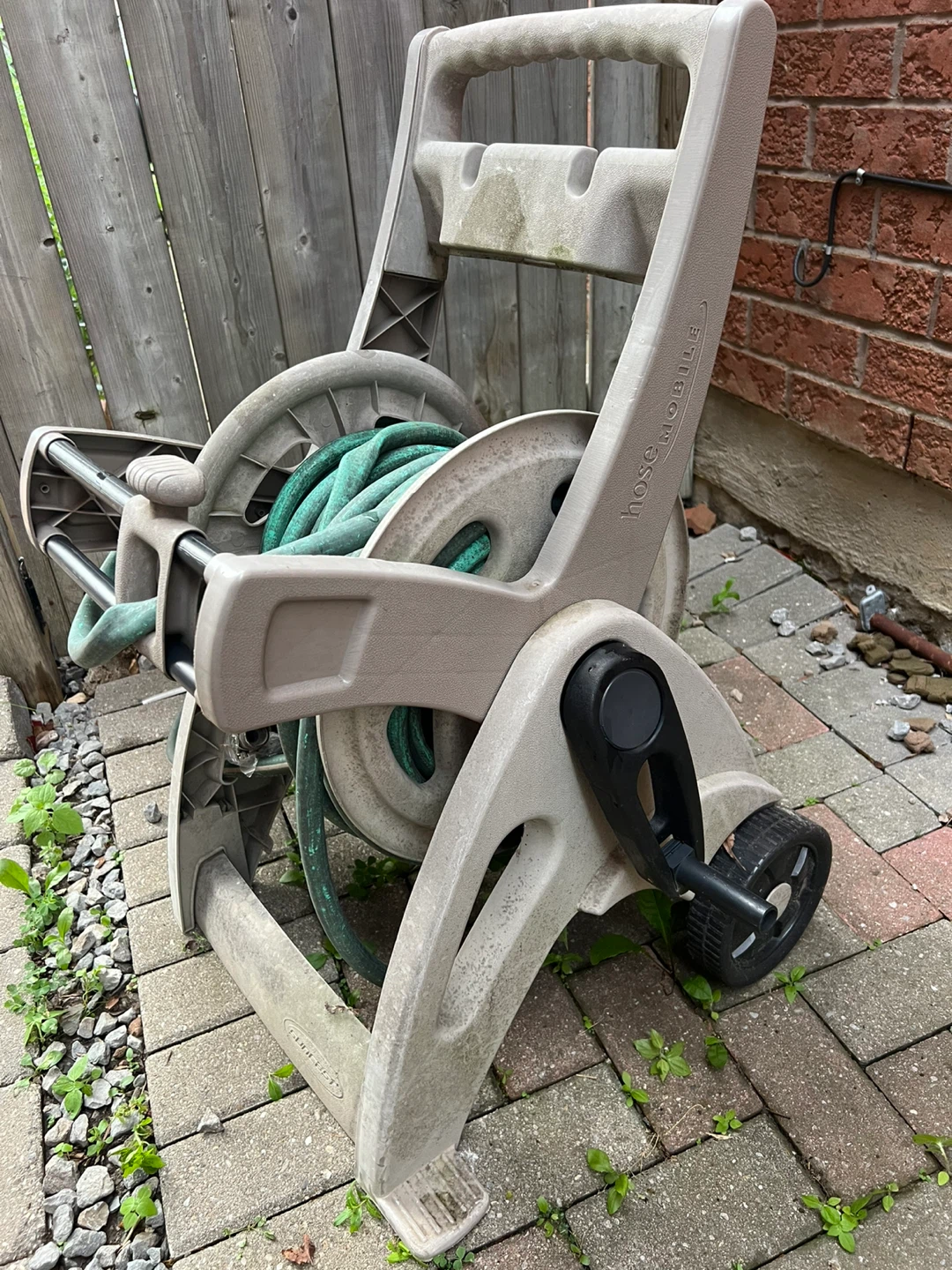Hose Reel Cart with Green Garden Hose
