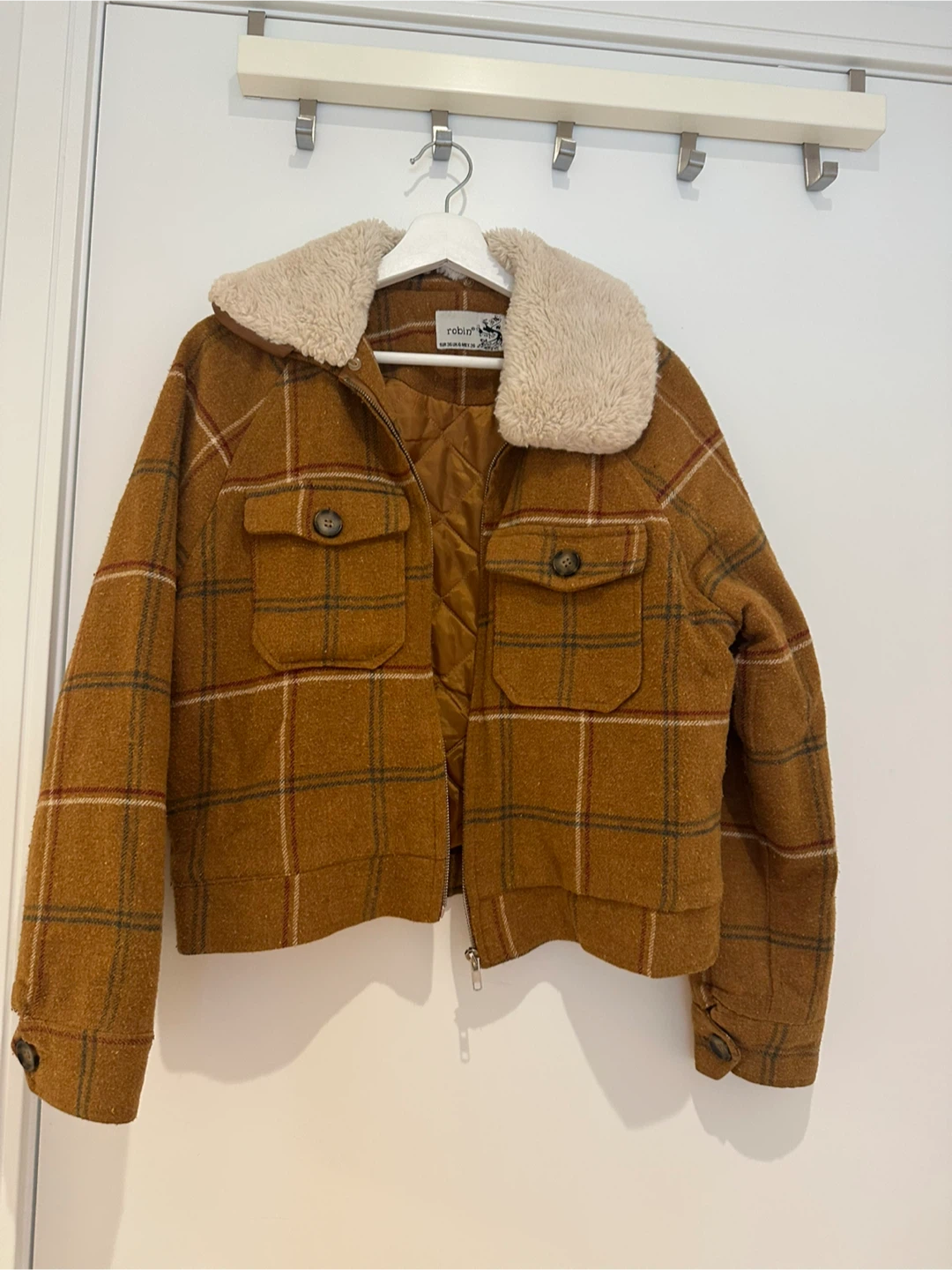 Robin Brown Plaid Jacket with Sherpa Collar