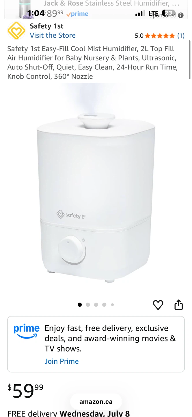 ✨ Brand New Safety 1st Easy-Fill Cool Mist Humidifier (2L)