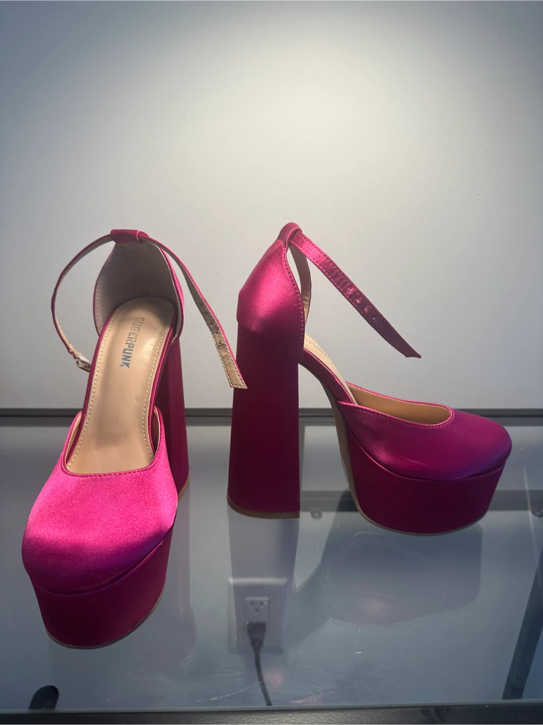 Hot Pink Platform Heels with Ankle Strap - SUPERTRANK