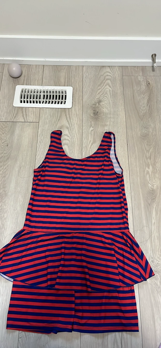 Red and Blue Striped Swimsuit with Shorts