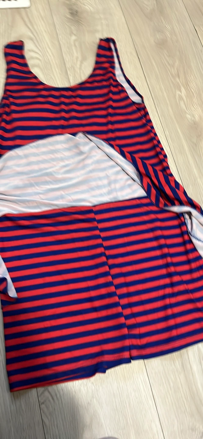 Red and Blue Striped Swimsuit with Shorts - photo 2