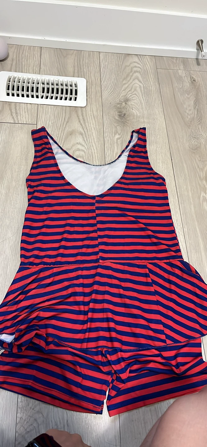 Red and Blue Striped Swimsuit with Shorts - photo 3