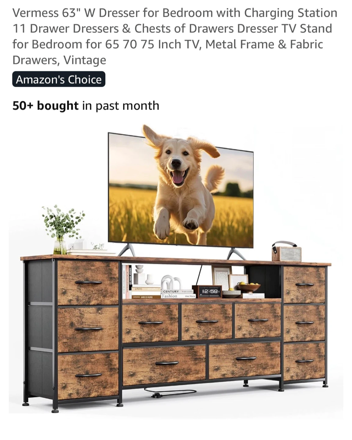 Tv table with 11 Drawers and Charging Station