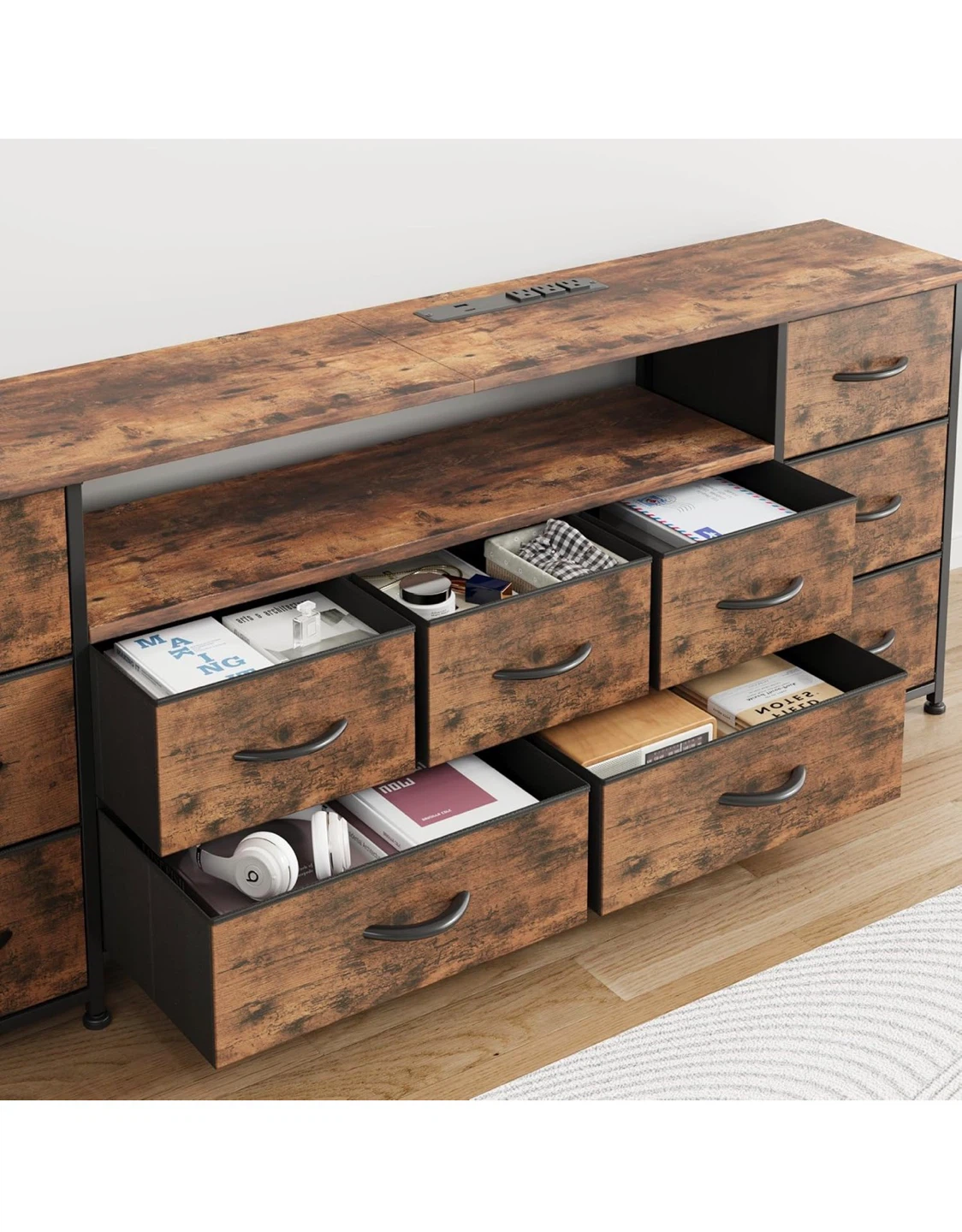 Tv table with 11 Drawers and Charging Station - photo 4