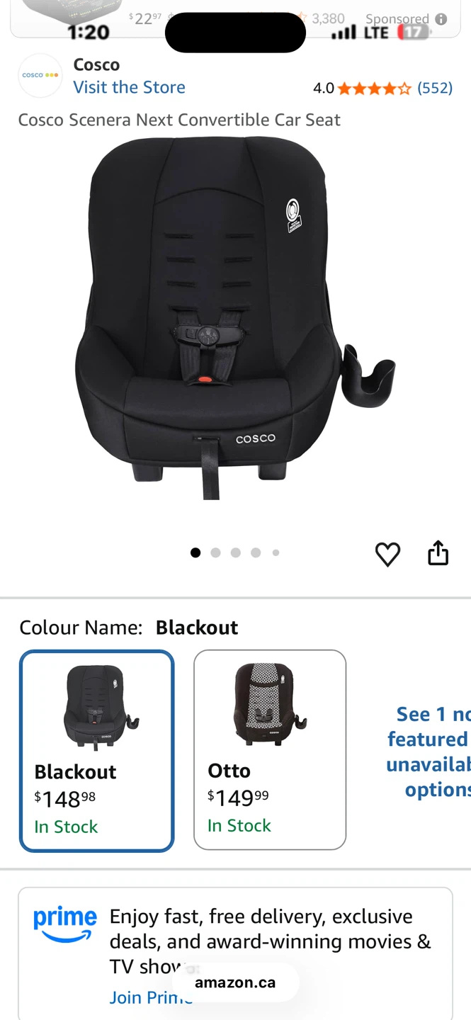 🚗 Brand New Cosco Scenera Next Convertible Car Seat – Black