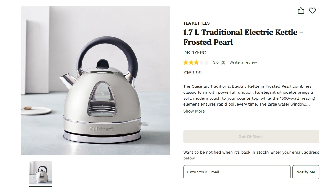 Cuisinart 1.7 L Traditional Electric Kettle - Frosted Pearl