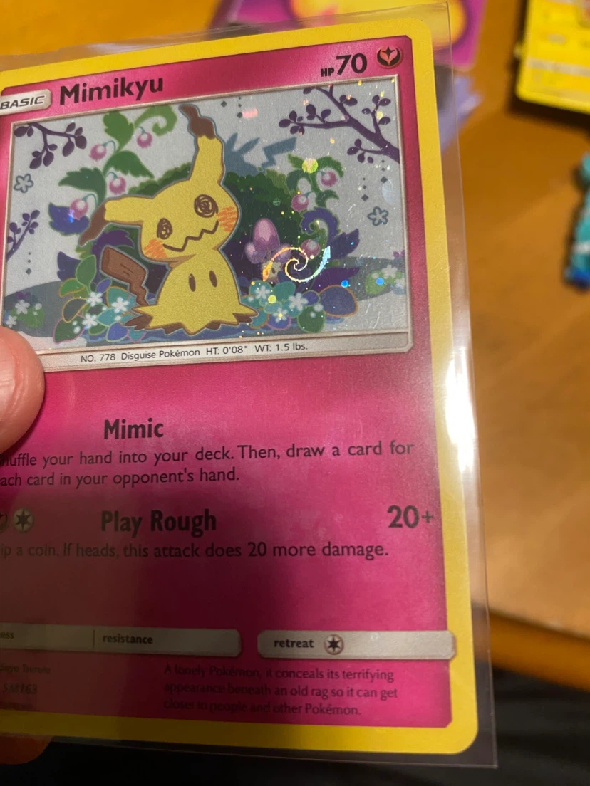 Mimikyu SM163 Pokemon Promo Card – Amazing Swirl Holo!
