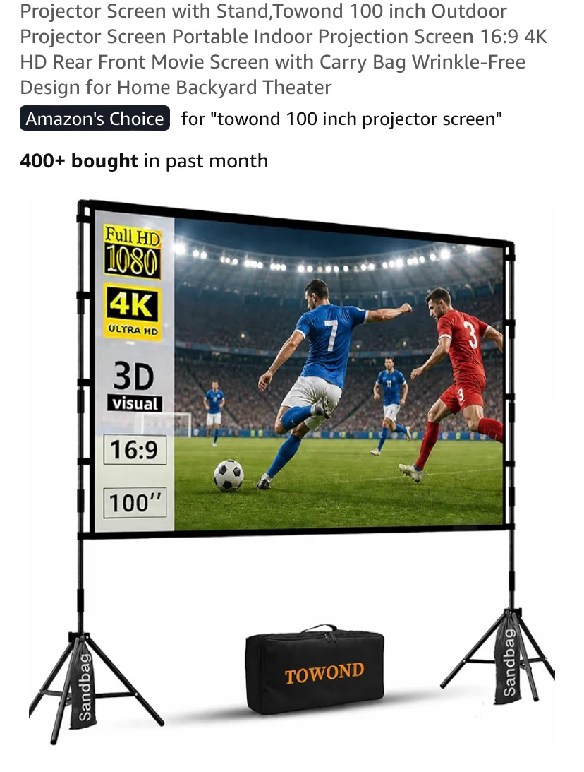 New Outdoor Projection Screen and Stand 100”