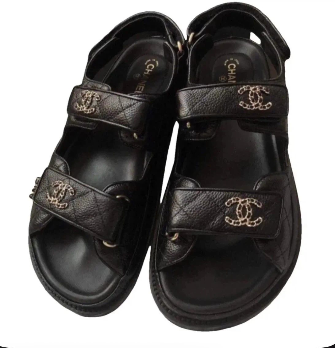 Chanel Black Leather Quilted Sandals