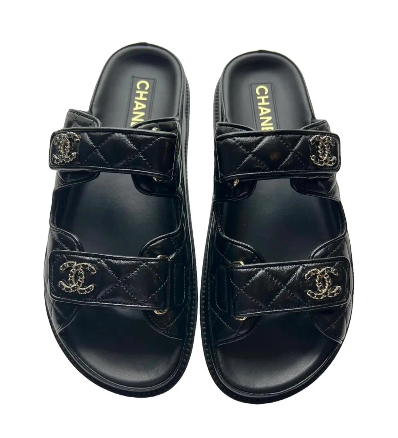 CHANEL Black Quilted Leather Slide Sandals