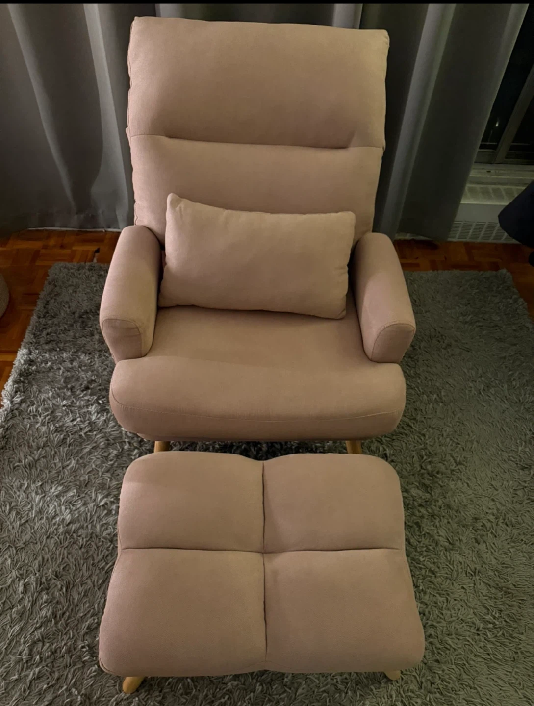 Soft Pink Accent Chair with Ottoman