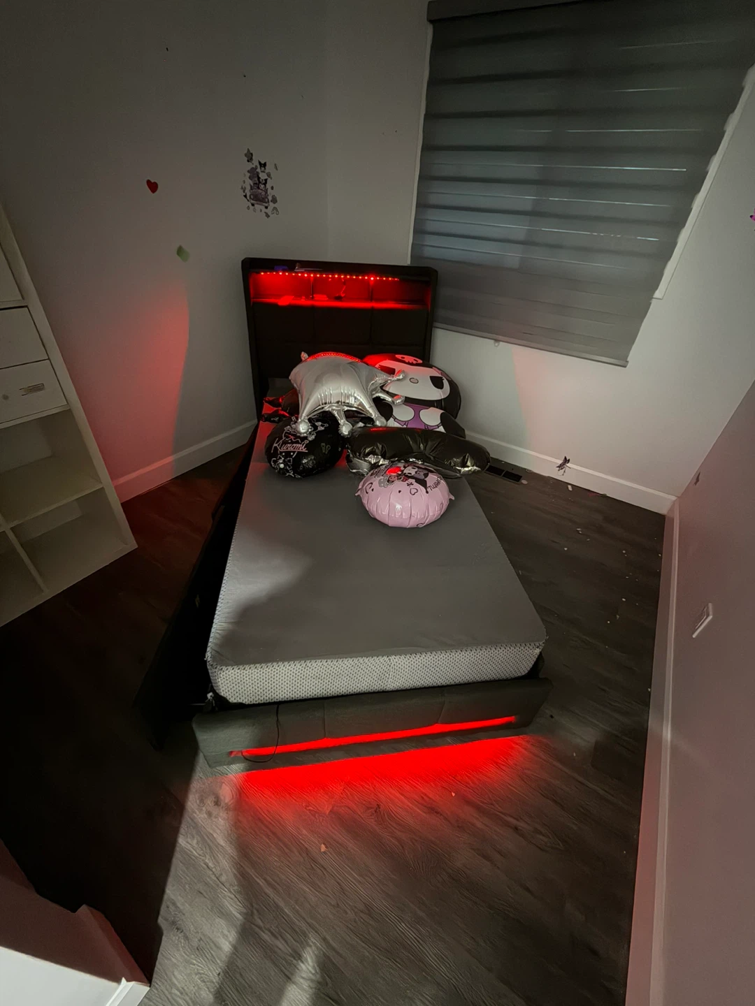 Twin Bed Frame with LED Lights and Storage Headboard
