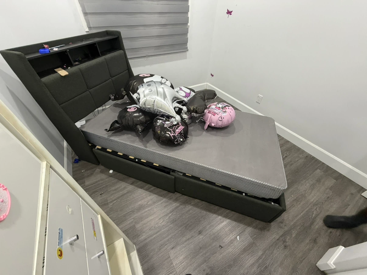 Twin Bed Frame with LED Lights and Storage Headboard - photo 2