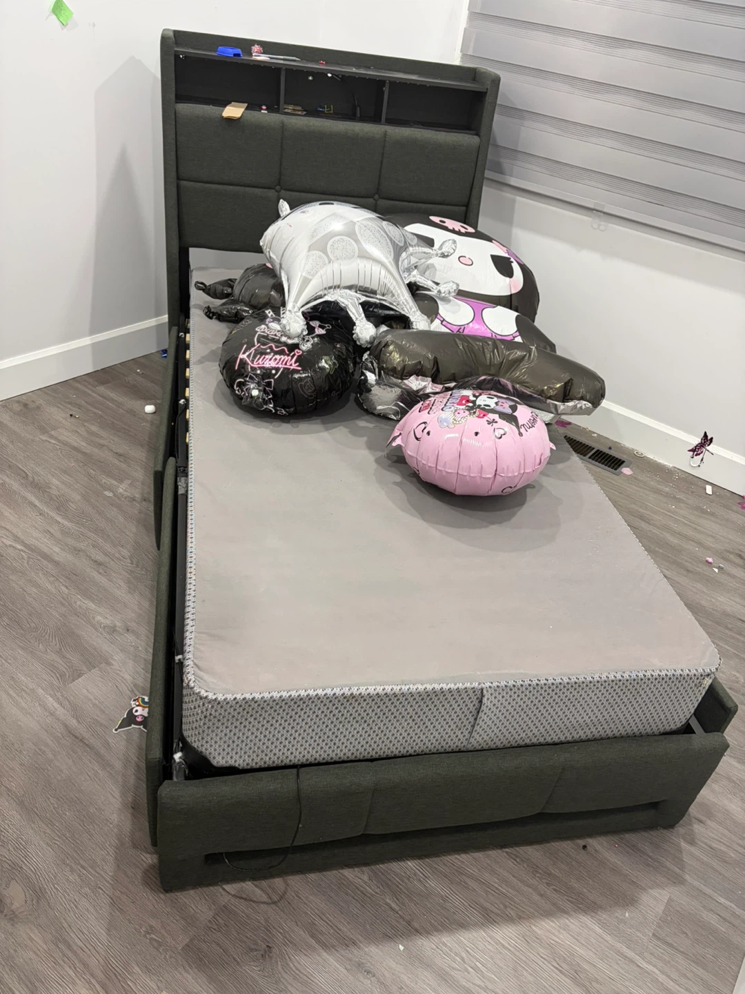Twin Bed Frame with LED Lights and Storage Headboard - photo 4