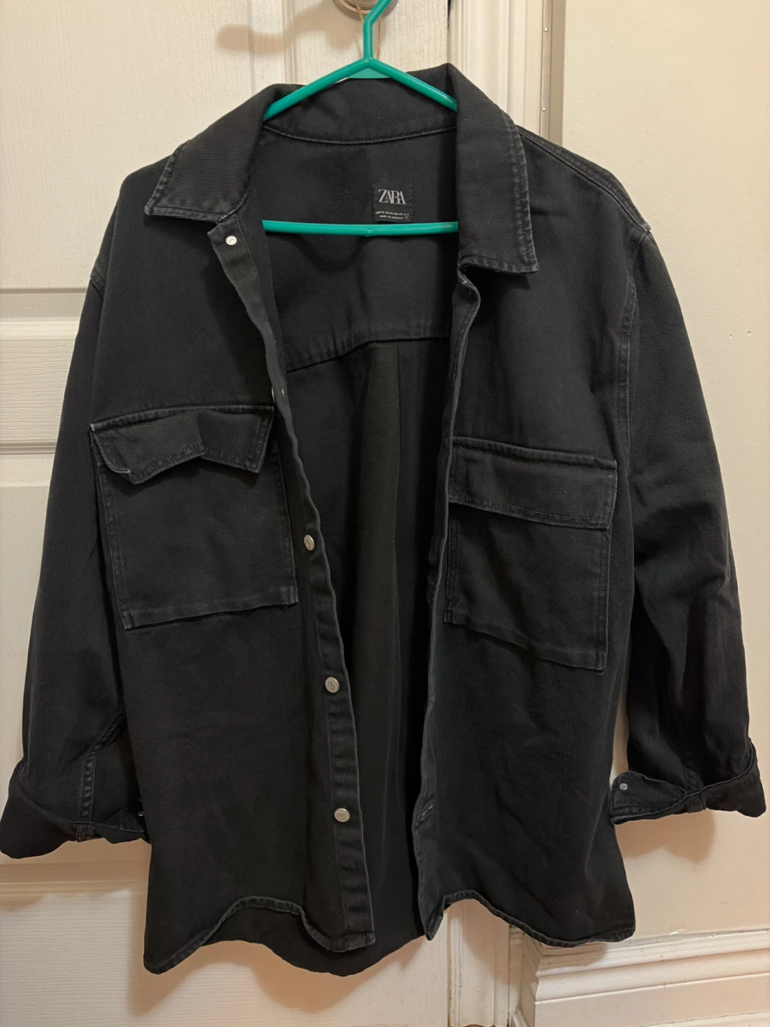 ZARA Black Denim Shirt Jacket - Size XL