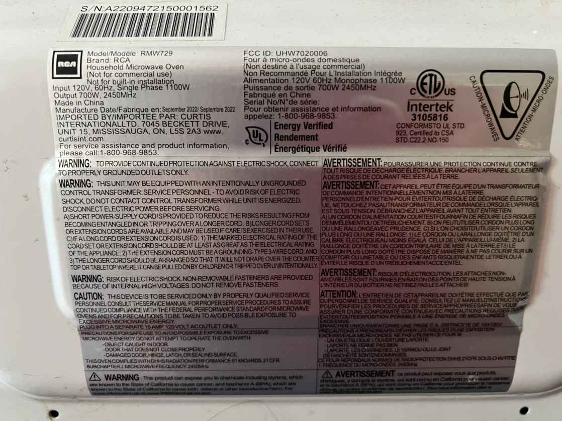 RCA RMw729 Household Microwave Oven - photo 3
