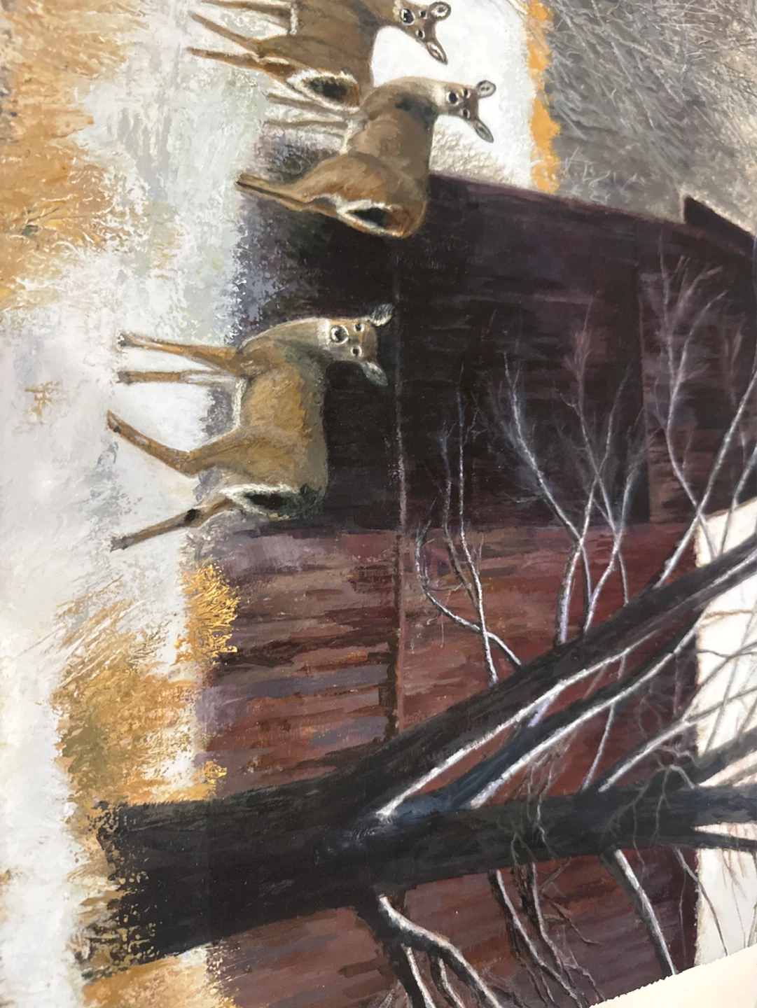 Signed Art Print of Deer by a Barn - photo 3