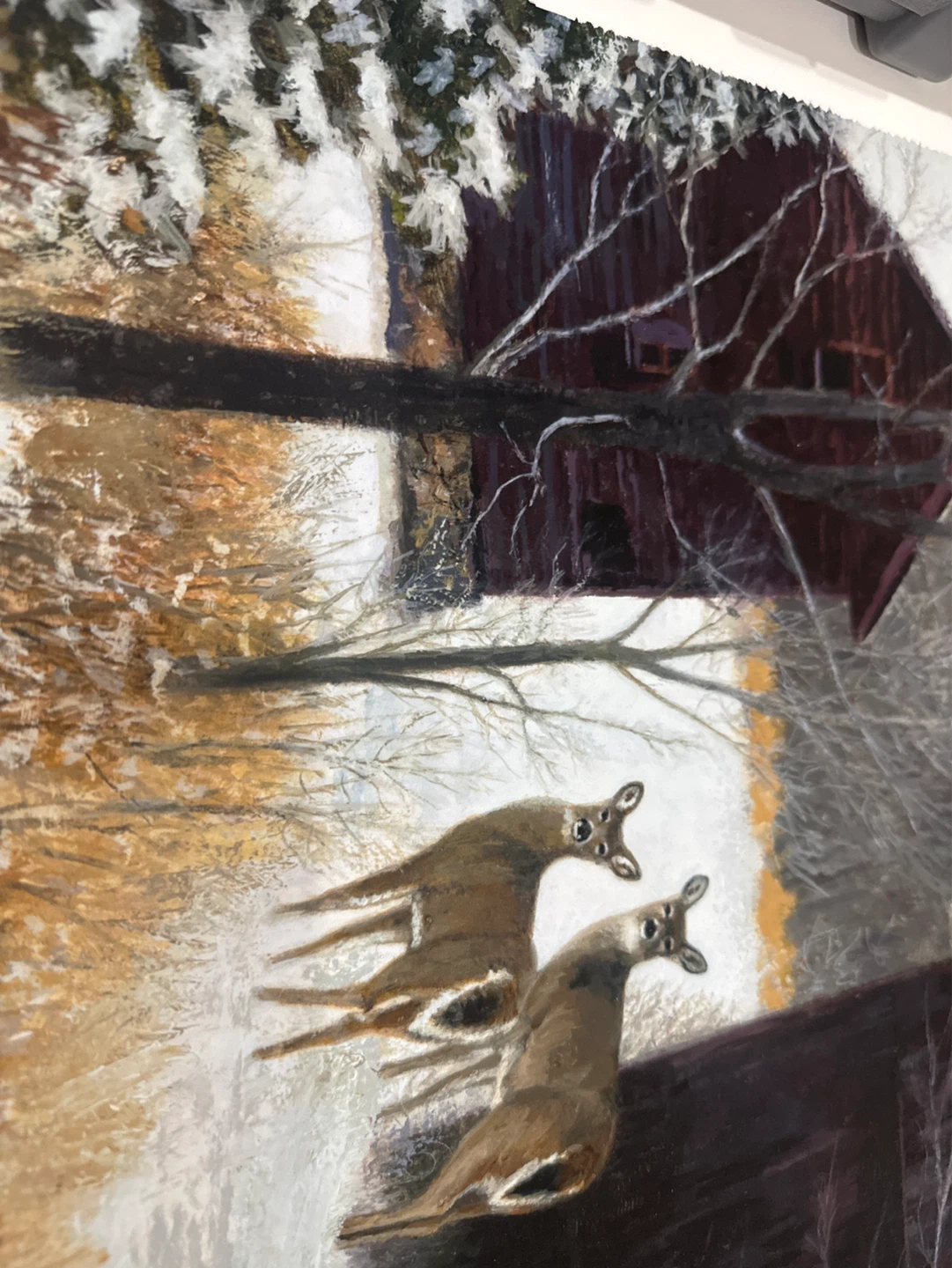 Signed Art Print of Deer by a Barn - photo 4
