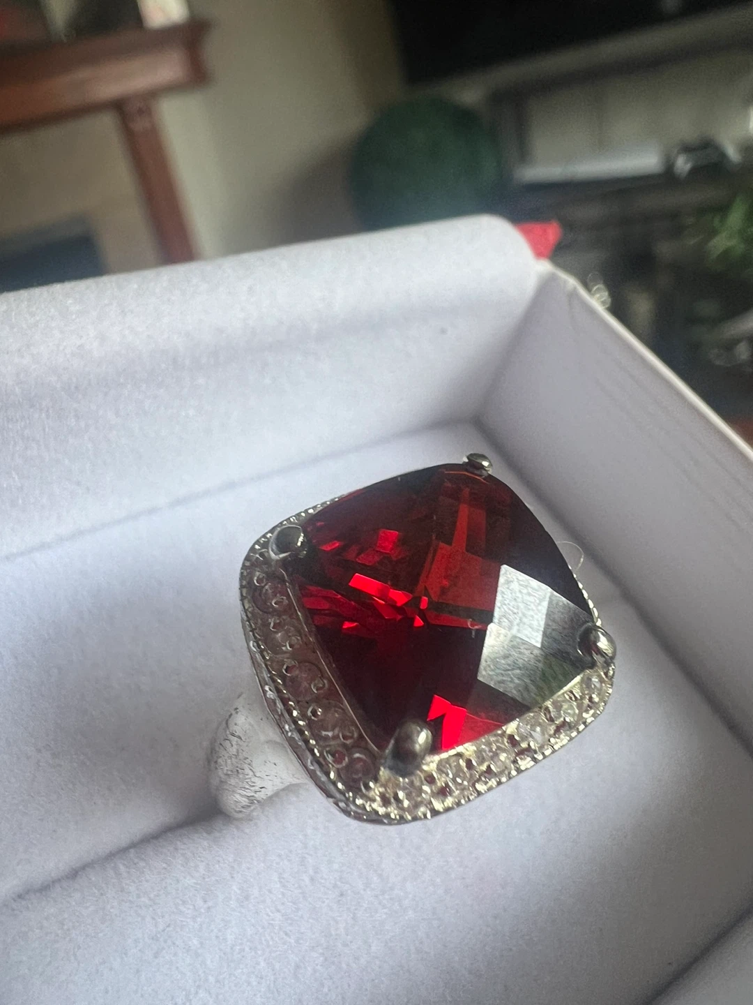 925 Large Garnet Ring with Silver Setting