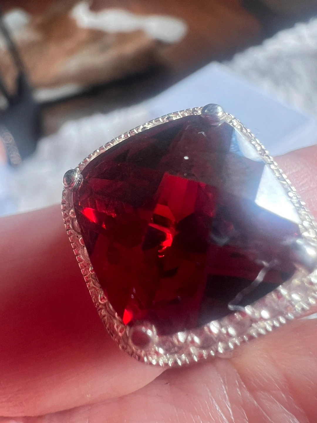 925 Large Garnet Ring with Silver Setting - photo 3