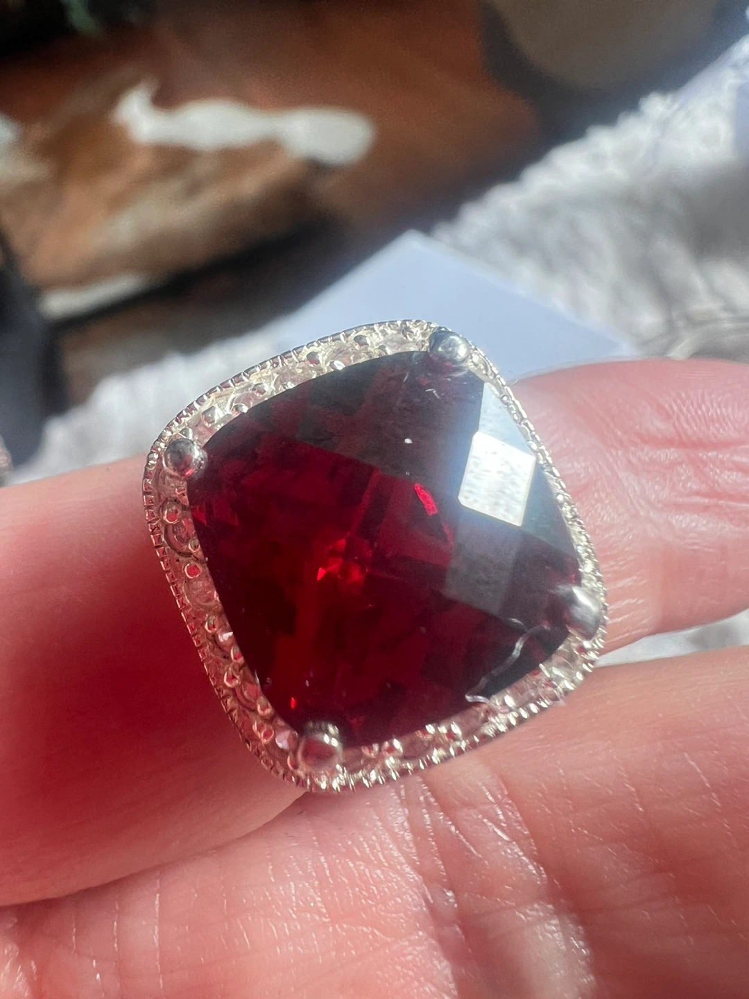 925 Large Garnet Ring with Silver Setting - photo 4