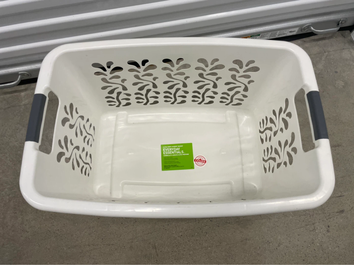 Essentials White Laundry Basket with Grey Handles