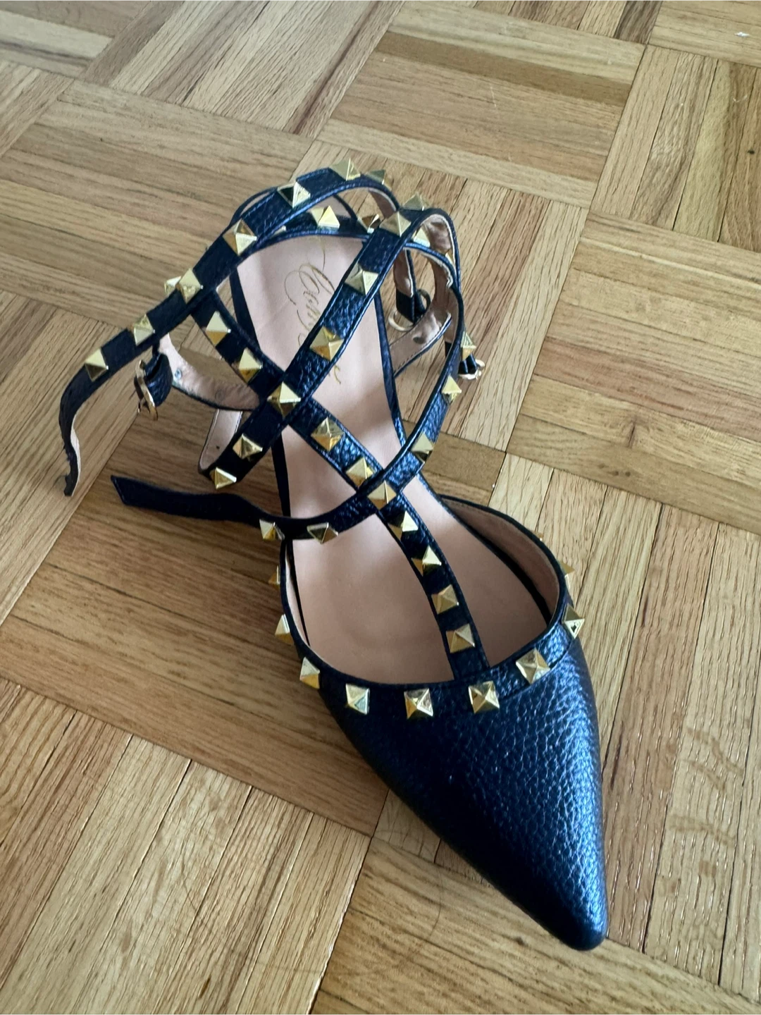 Black Studded Ballet Flats with Ankle Strap - photo 2