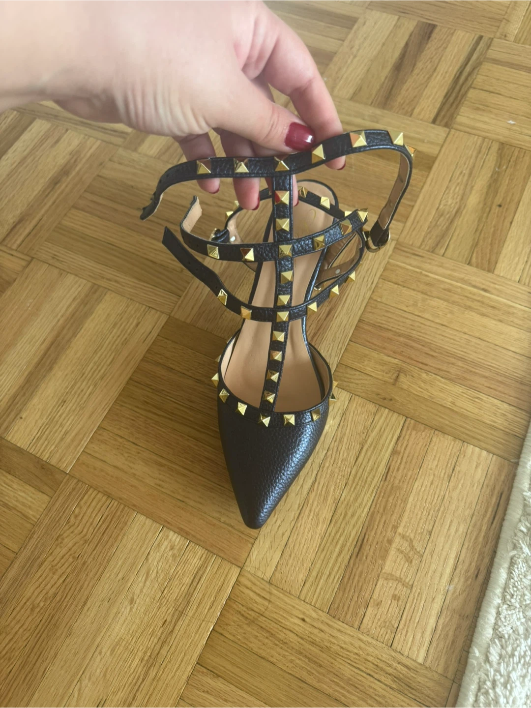 Black Studded Ballet Flats with Ankle Strap - photo 3