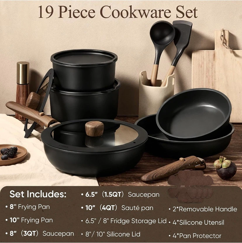 New CAROTE 19pcs Pots and Pans Non Stick Cookware Set - photo 3