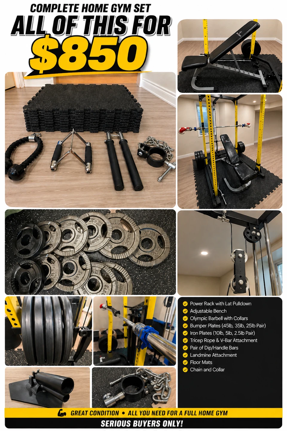 Complete Home Gym Set - Power Rack, Bench, Weights & More!