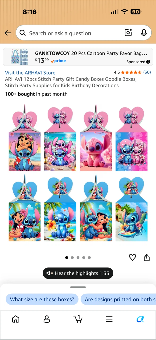 12 Pcs Cartoon Stitch Party Favor Gift Boxes